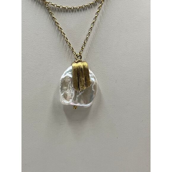 White Baroque Pearl 
Gold Vermeil 925 Silver Chain Artisan Statement Necklace - Picture 2 of 10